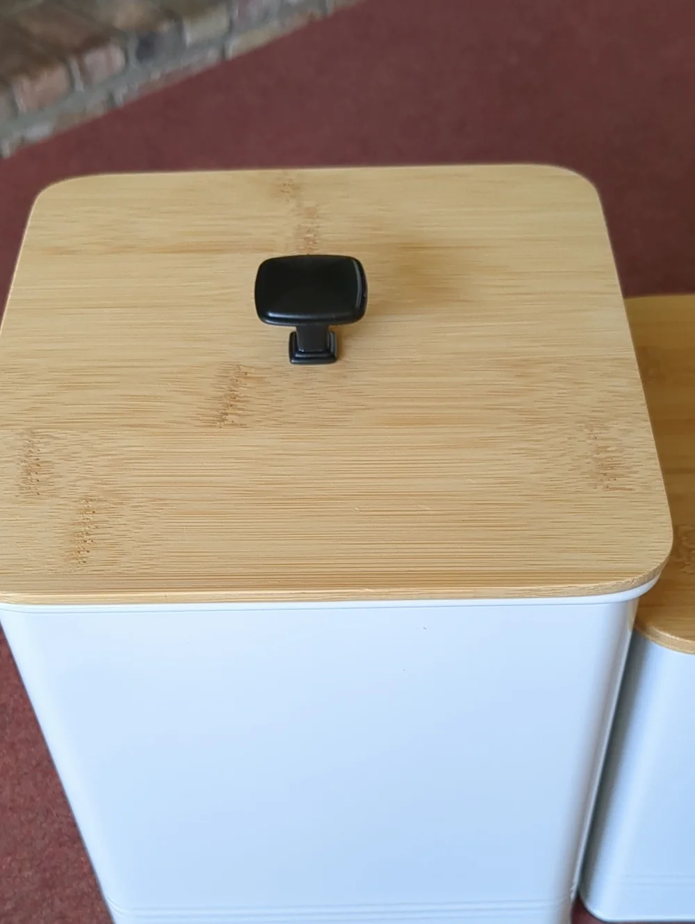 White Black Kitchen Canister Set (3) with Bamboo Lids, NEW